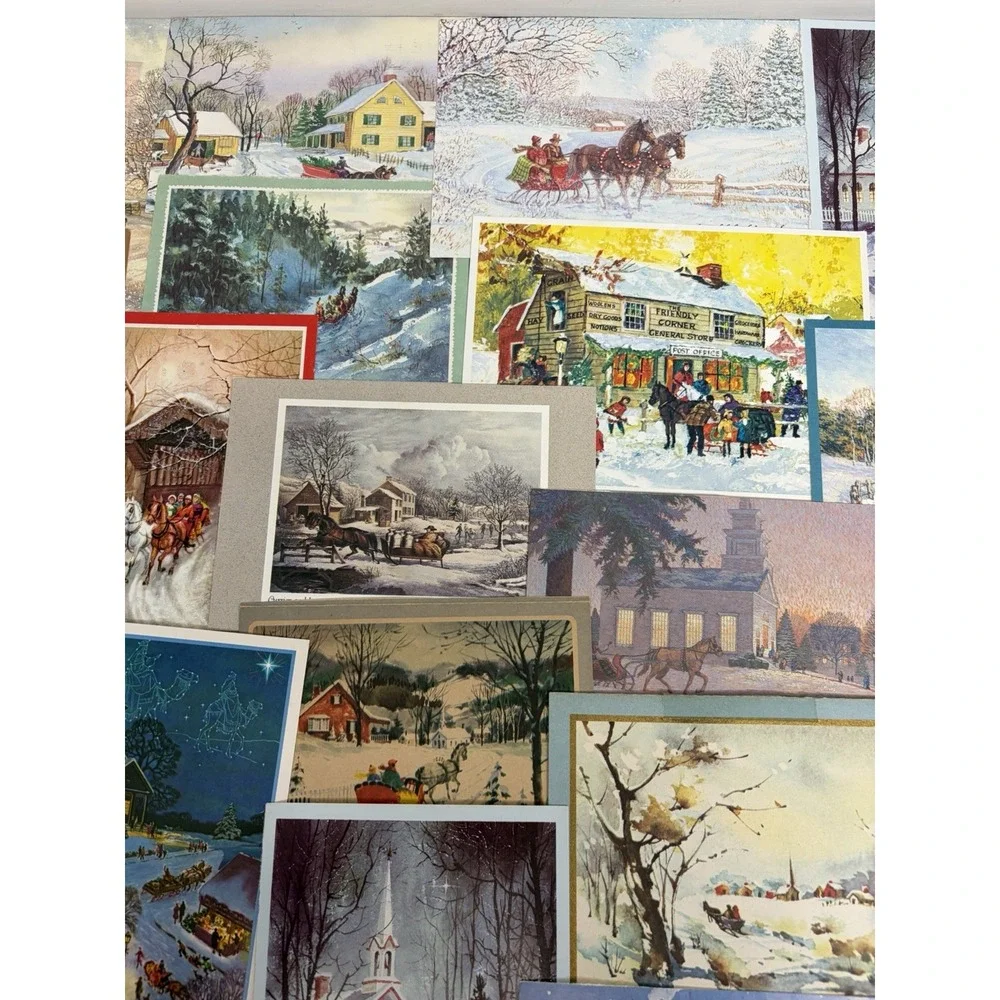 Vintage Christmas Cards Fronts ONLY Horses Scrapbooking Decoupage Lot 50+